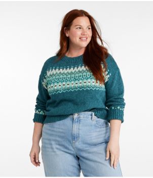Women's Cotton Ragg Sweater, Crewneck Fair Isle