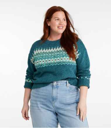 Women's Cotton Ragg Sweater, Crewneck Fair Isle