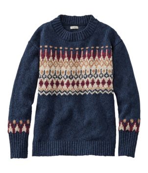 Women's Cotton Ragg Sweater, Crewneck Fair Isle