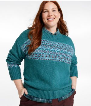 Women's Cotton Ragg Sweater, Crewneck Fair Isle