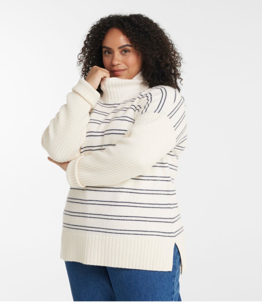 Women's The Essential Sweater, Turtleneck Stripe, Cream/Dark Indigo, small image number 2