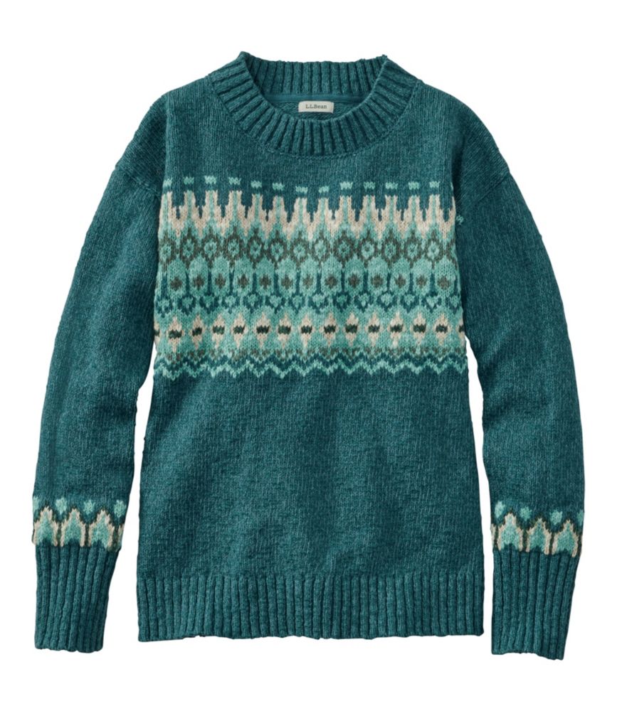 Women's Cotton Ragg Sweater, Crewneck Fair Isle