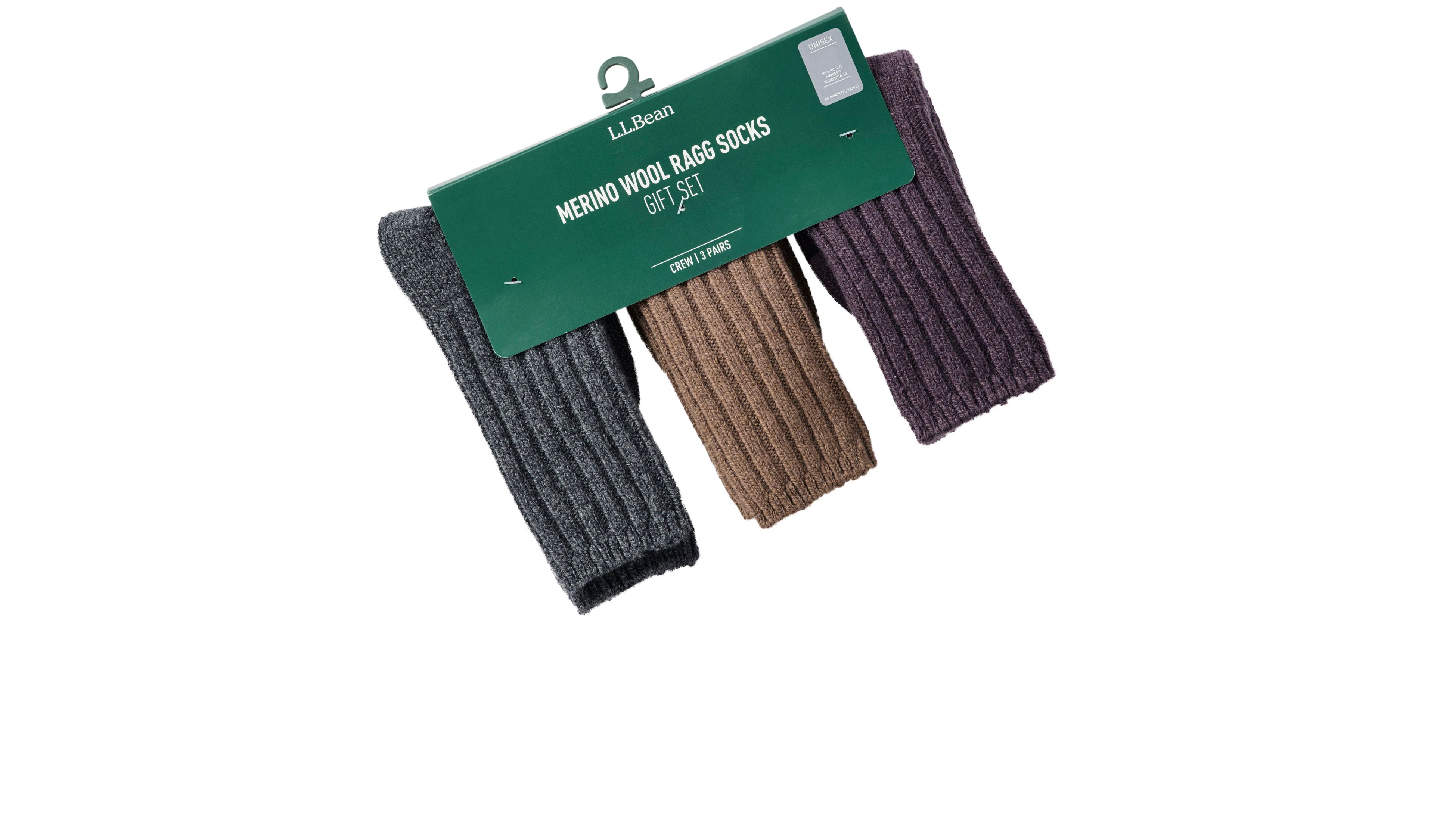 Adults' Merino Wool Ragg Socks, 3-Pack