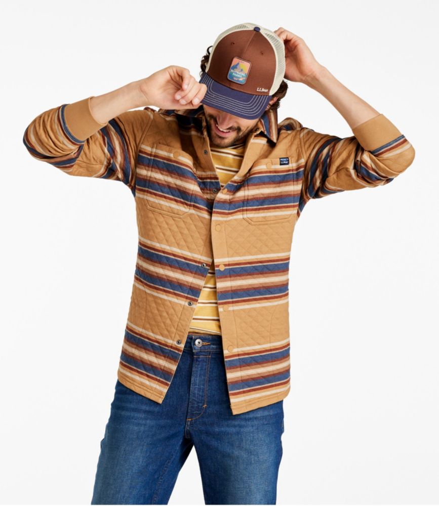 Men's Quilted Sweatshirts, Snap Overshirt, Stripe, Barley Multi, small image number 2