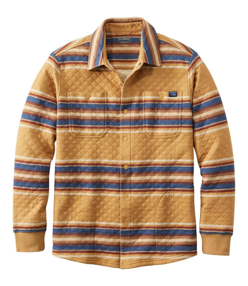 Men's Quilted Sweatshirts, Snap Overshirt, Stripe, Barley Multi, small image number 1