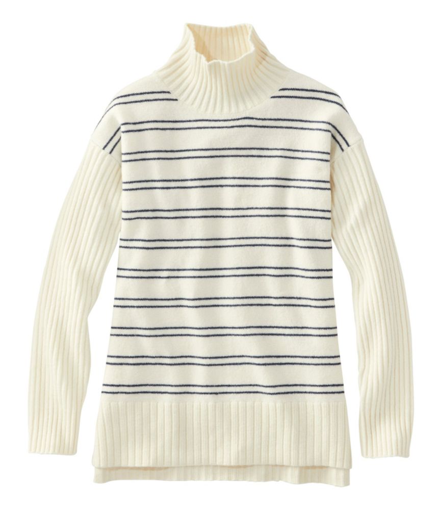 Women's The Essential Sweater, Turtleneck Stripe, Cream/Dark Indigo, small image number 1