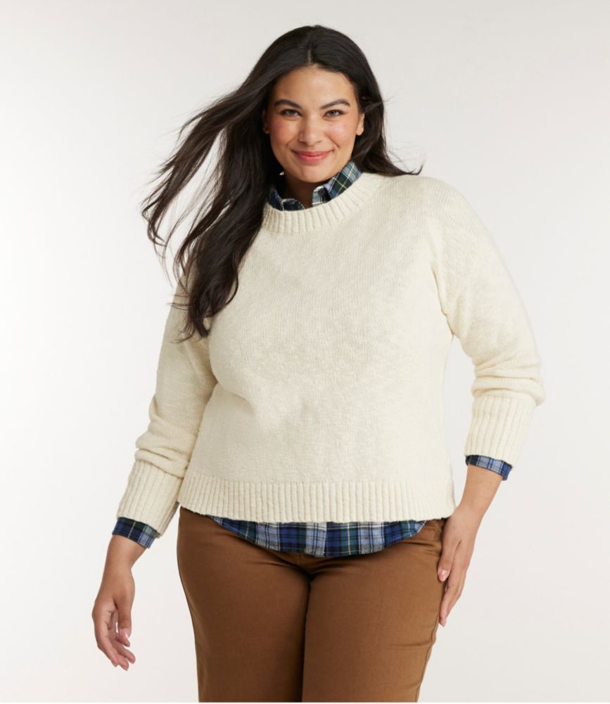 Women's Cotton Ragg Sweater, Crewneck, Cream, small image number 2