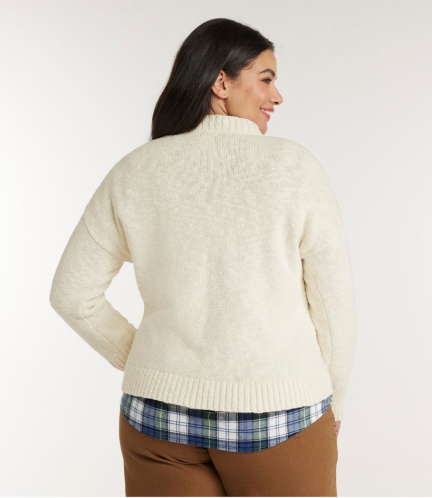 Women's Cotton Ragg Sweater, Crewneck, Cream, small image number 3