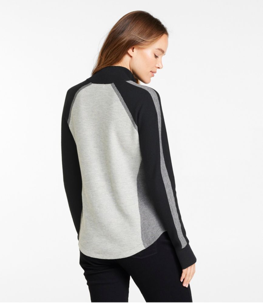 Women's Honeycomb Merino Wool-Blend Sweater, Quarter-Zip Colorblock, Faded Eggplant Colorblock, small image number 3