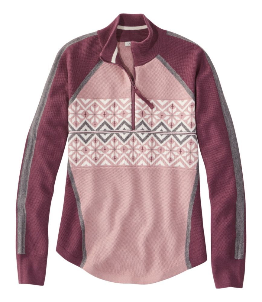 Women's Honeycomb Merino Wool-Blend Sweater, Quarter-Zip Colorblock, , small image number 6