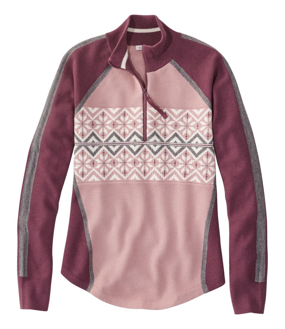 Women's Honeycomb Merino Wool-Blend Sweater, Quarter-Zip Colorblock ...