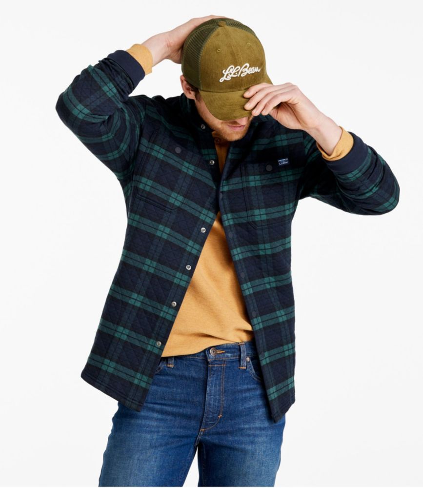 Men's Quilted Sweatshirts, Snap Overshirt, Plaid, Blackwatch, small image number 2