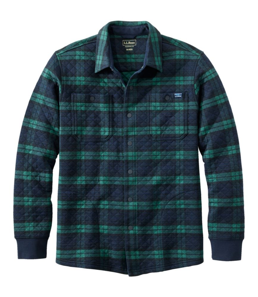 Men's Quilted Sweatshirts, Snap Overshirt, Plaid, Blackwatch, small image number 1