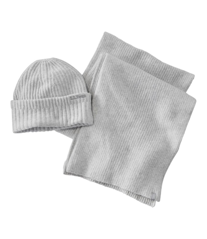 Adults' Rib Knit Hat and Scarf Gift Set, Pearl, small image number 1