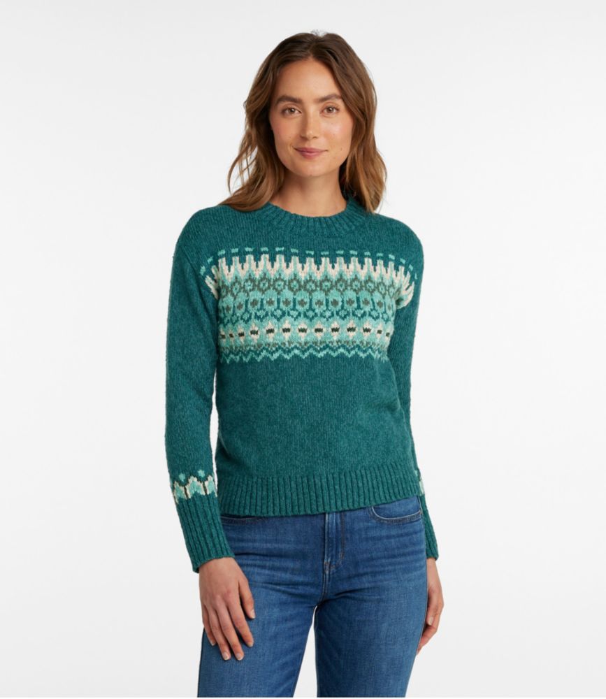 Women's Cotton Ragg Sweater, Crewneck Fair Isle