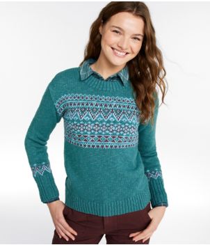 Women's Cotton Ragg Sweater, Crewneck Fair Isle