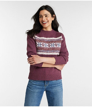 Women's Cotton Ragg Sweater, Crewneck Fair Isle