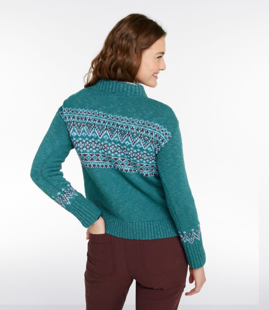 Women's Cotton Ragg Sweater, Crewneck Fair Isle, Deepest Brown Fair Isle, small image number 3