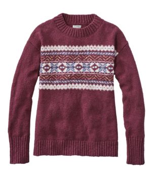 Women's Cotton Ragg Sweater, Crewneck Fair Isle