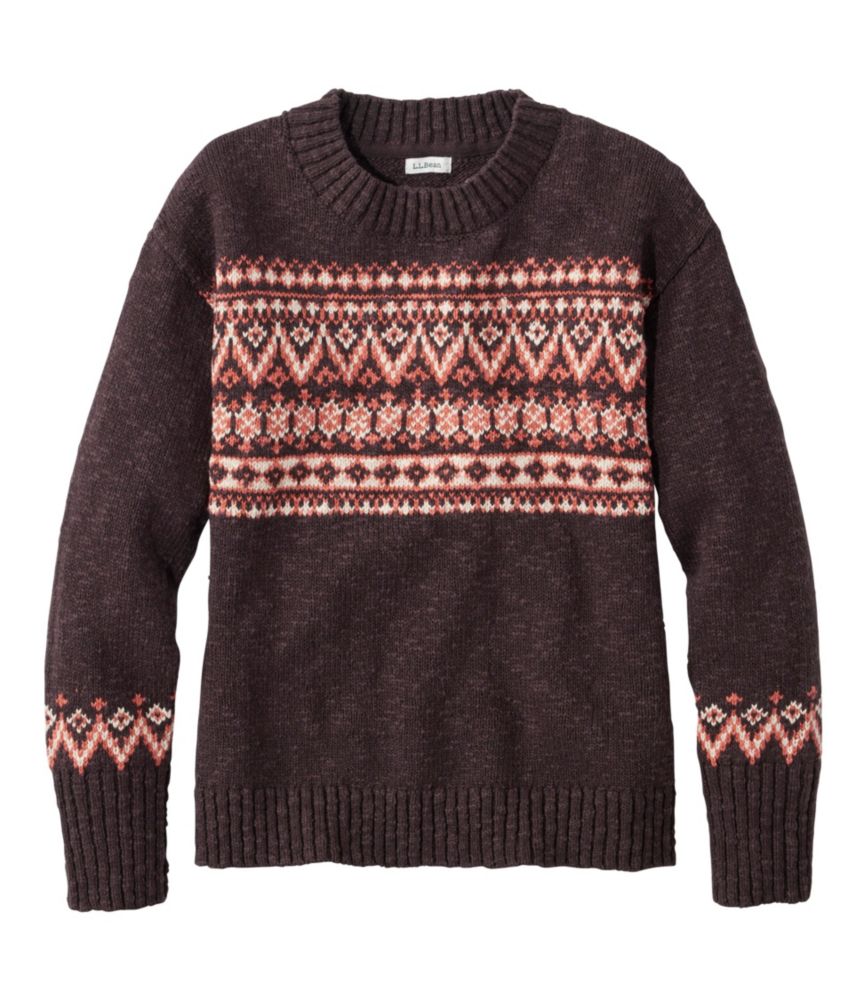 Women's Cotton Ragg Sweater, Crewneck Fair Isle, Deepest Brown Fair Isle, small image number 1