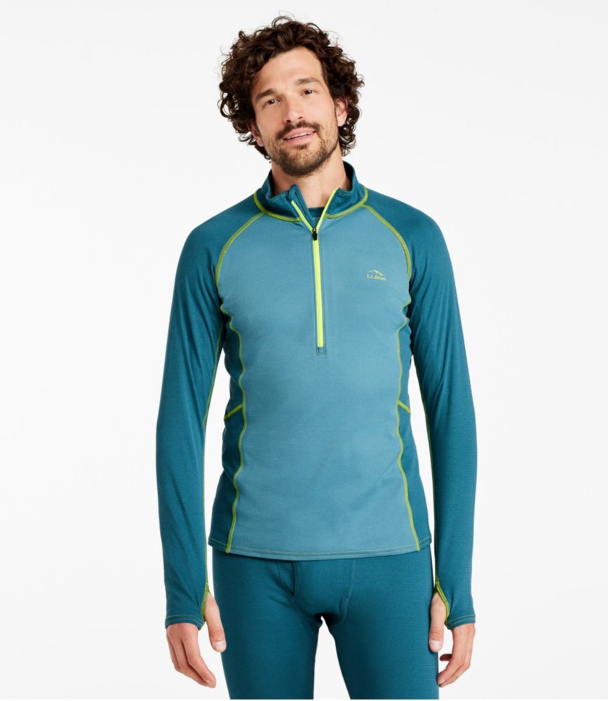 Men's L.L.Bean Midweight Base Layer, 1/4 Zip Color Block, Mallard Teal, small image number 2