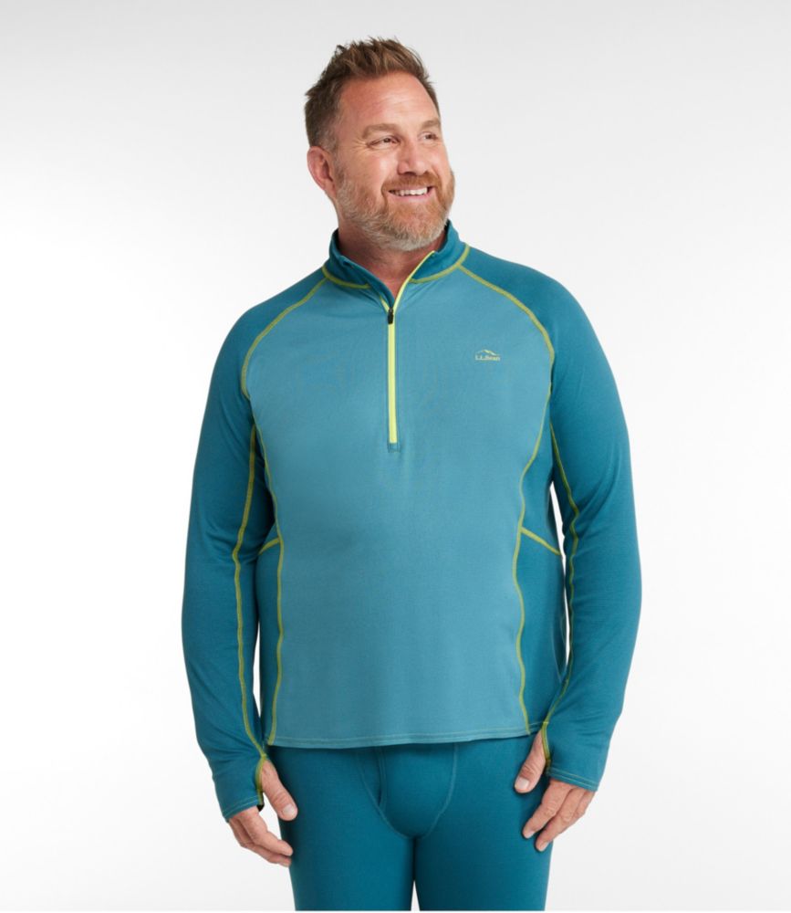 Men's L.L.Bean Midweight Base Layer, 1/4 Zip Color Block, Mallard Teal, small image number 4