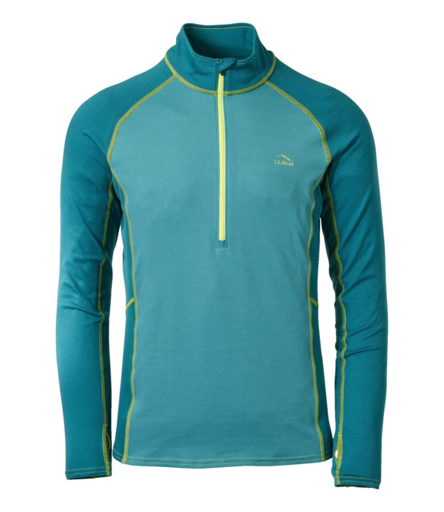 Men's L.L.Bean Midweight Base Layer, 1/4 Zip Color Block, Mallard Teal, small image number 1