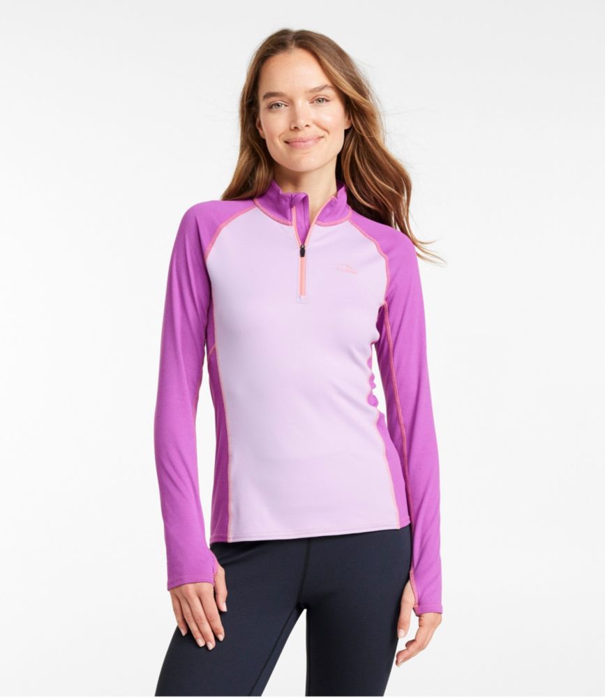 Women's L.L.Bean Midweight Baselayer, 1/4 Zip Color Block, Wild Aster, small image number 2