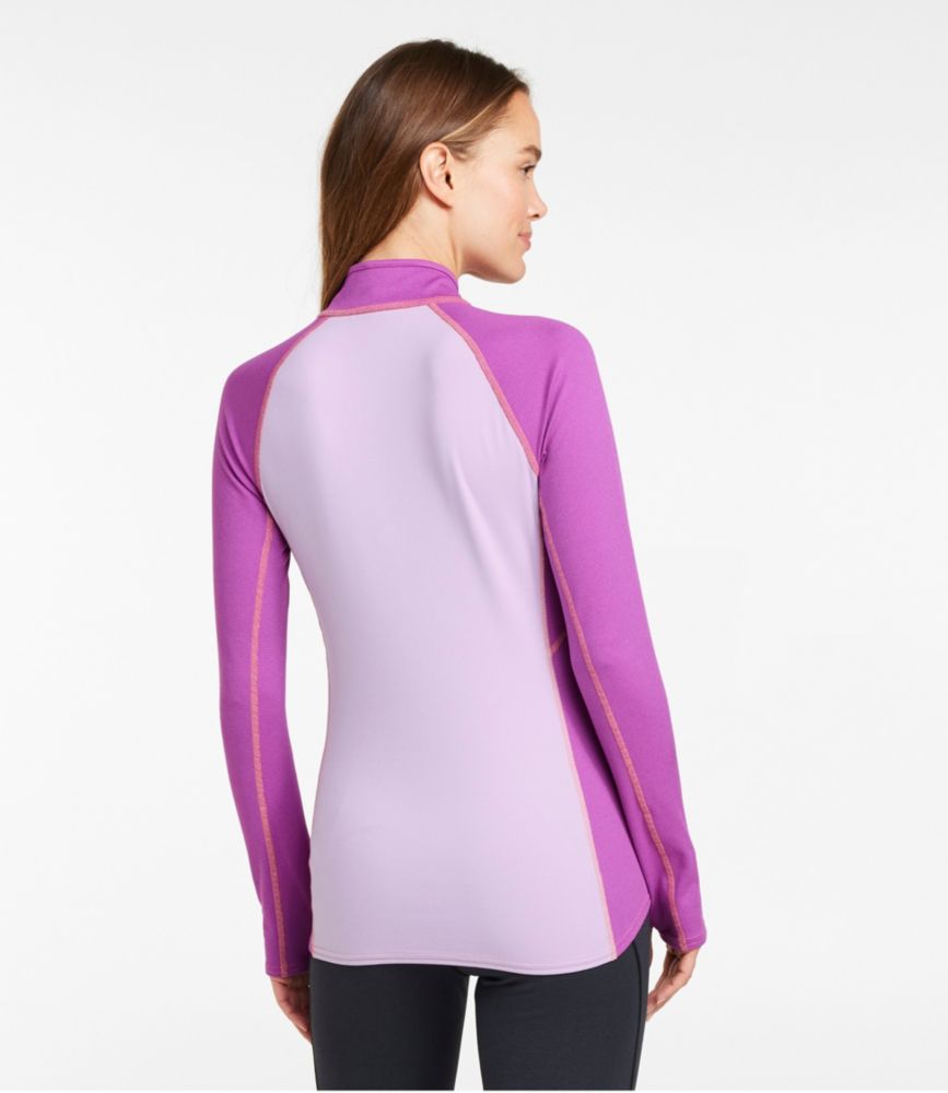 Women's L.L.Bean Midweight Baselayer, 1/4 Zip Color Block, Wild Aster, small image number 3