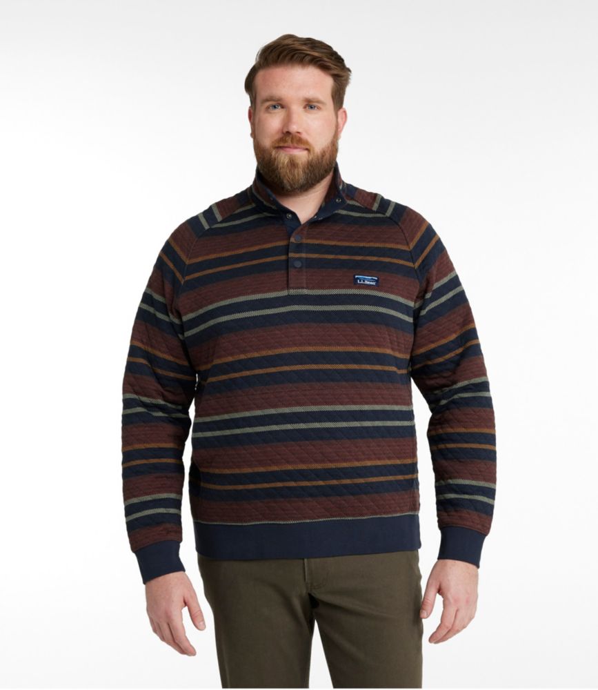 Men's Quilted Sweatshirt, Mockneck, Stripe, Navy/Light Mahogany, small image number 4