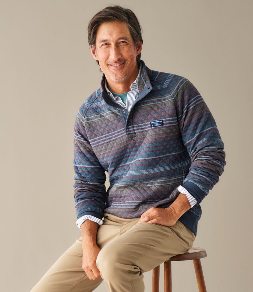 Men's Quilted Sweatshirt, Mockneck, Stripe, Classic Navy Multistripe, small image number 9