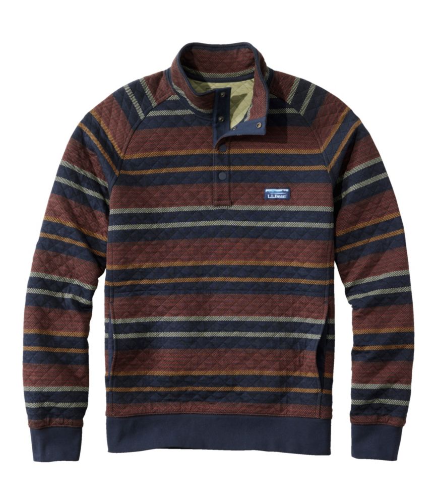 Men's Quilted Sweatshirt, Mockneck, Stripe, Navy/Light Mahogany, small image number 1