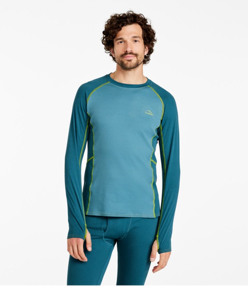 Men's L.L.Bean Midweight Base Layer Crew, Long-Sleeve Color Block, Mallard Teal, small image number 2