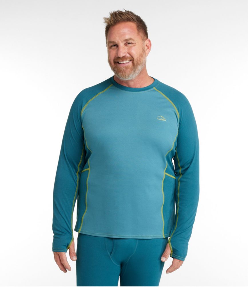 Men's L.L.Bean Midweight Base Layer Crew, Long-Sleeve Color Block, Mallard Teal, small image number 4