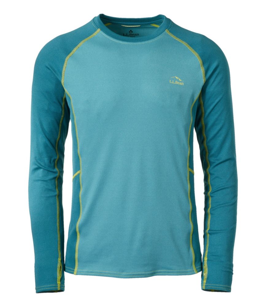 Men's L.L.Bean Midweight Base Layer Crew, Long-Sleeve Color Block, Mallard Teal, small image number 1