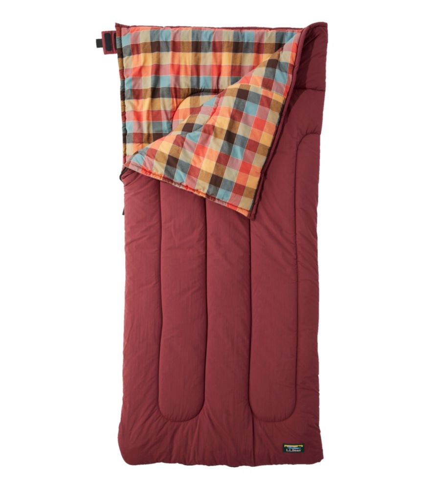 L.L.Bean Flannel Lined Camp Sleeping Bag, 40°, Burgundy/Sea Pine Apple Cinnamon, small image number 1