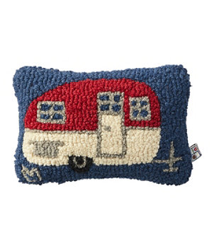 Wool Hooked Throw Pillow, Camper, 8" x 12"