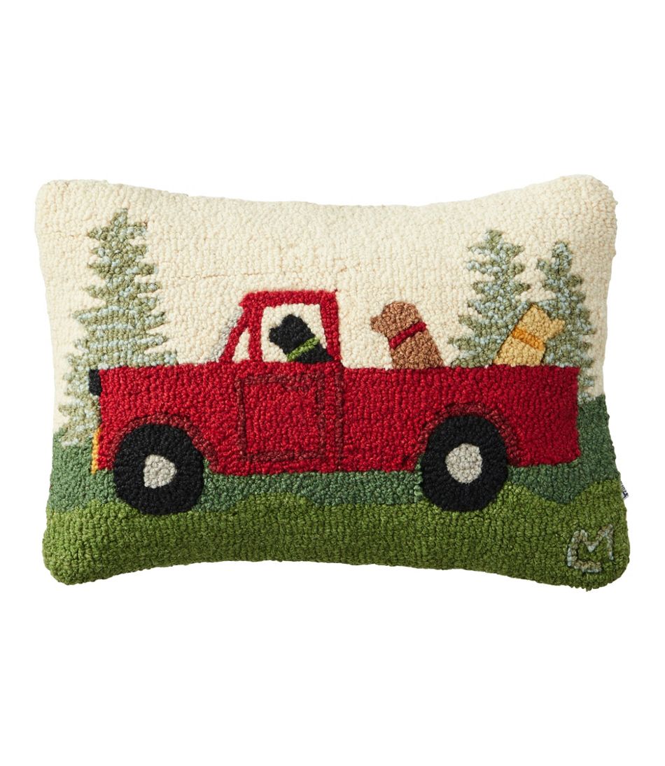 Wool Hooked Throw Pillow, Dog Trio, 14" x 20"