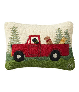 Wool Hooked Throw Pillow, Dog Trio, 14" x 20"