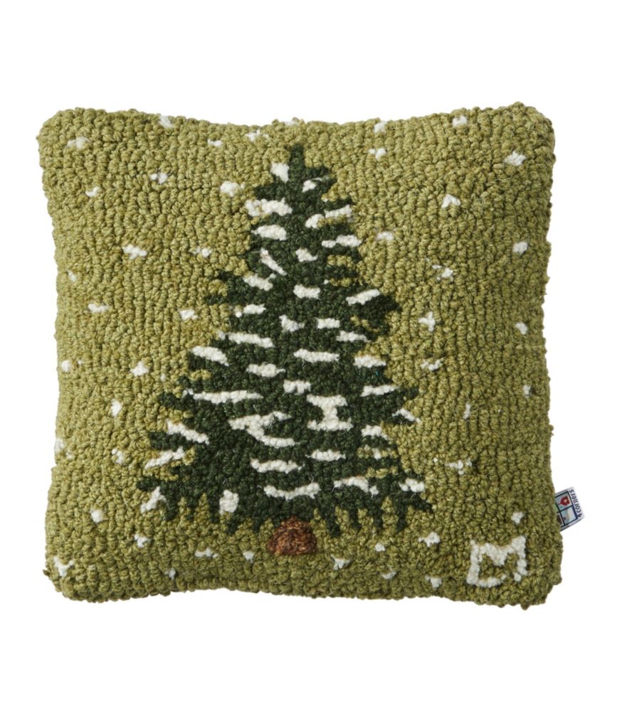 Wool Hooked Throw Pillow, Frosted Tree, 14" x 14"