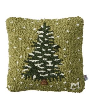 Wool Hooked Throw Pillow, Frosted Tree, 14" x 14"