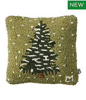 Wool Hooked Throw Pillow, Frosted Tree, 14" x 14"