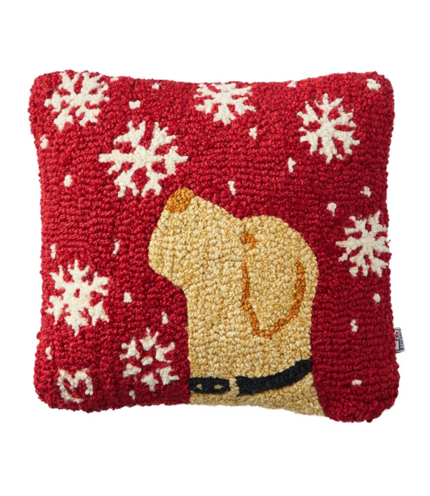 Wool Hooked Throw Pillow, Snowflake Yellow Lab, 14" x 14"