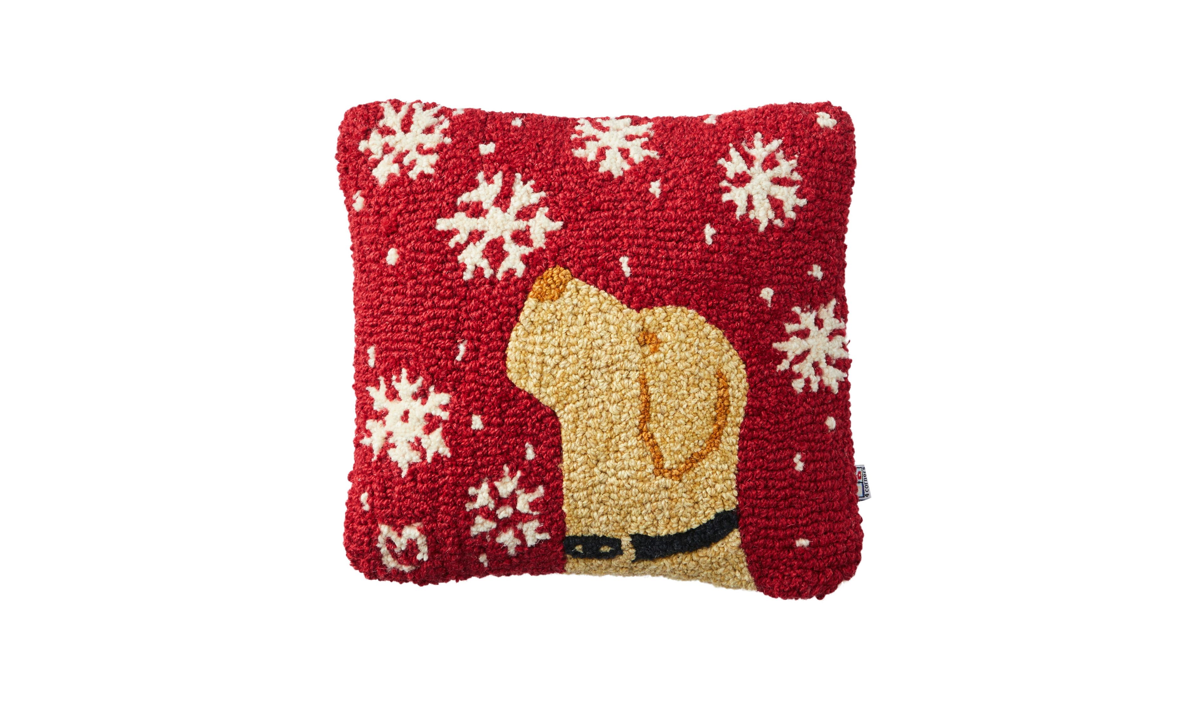 Wool Hooked Throw Pillow, Snowflake Yellow Lab, 14" x 14"