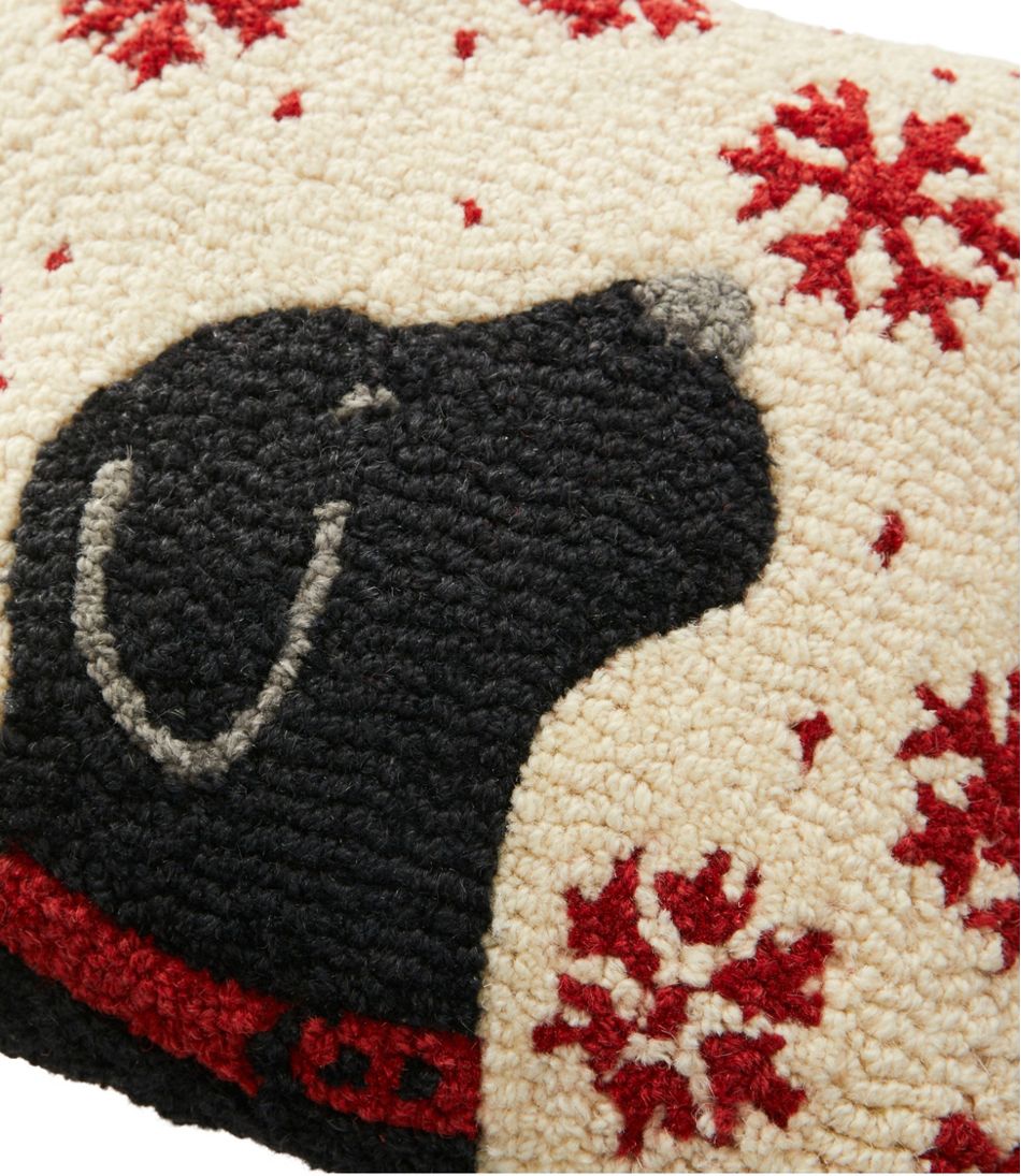 Wool Hooked Throw Pillow, Snowflake Black Lab, 14" x 14"