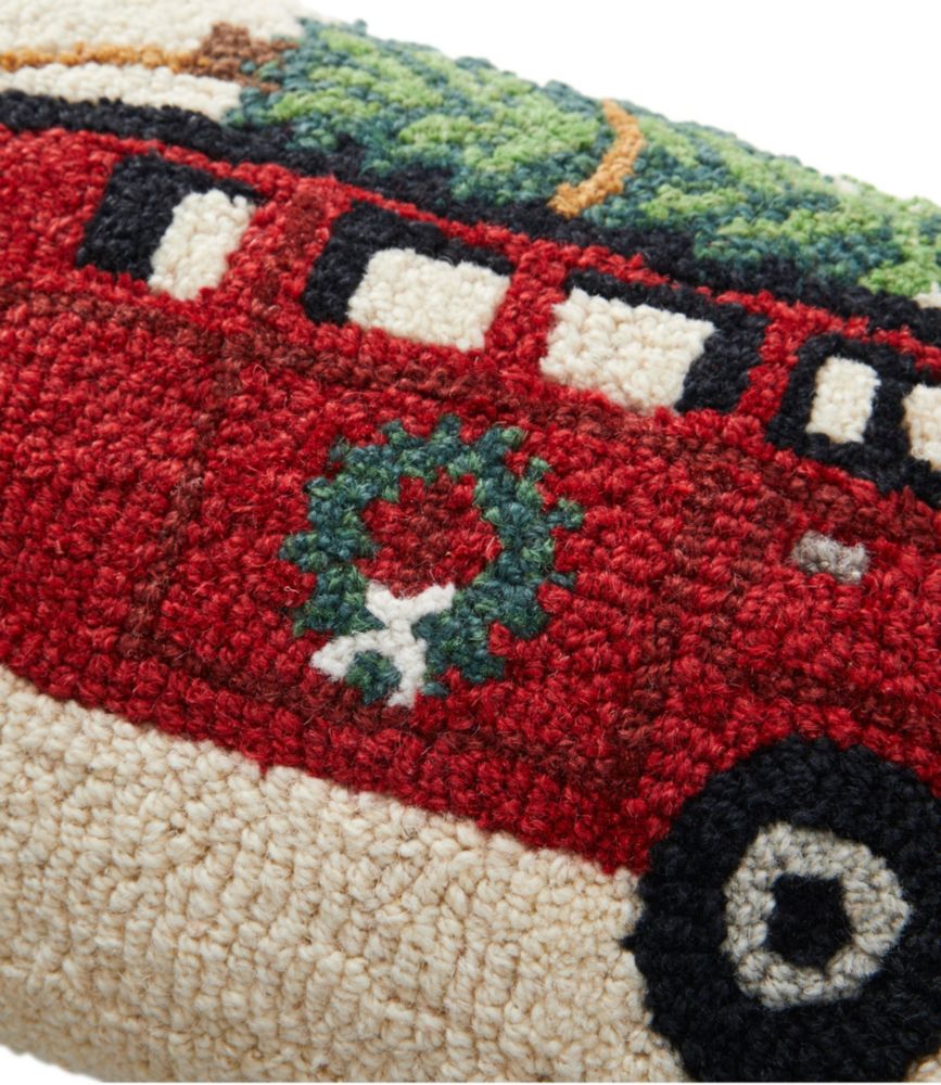 Wool Hooked Throw Pillow, Holiday Camper Van, 14" x 20"
