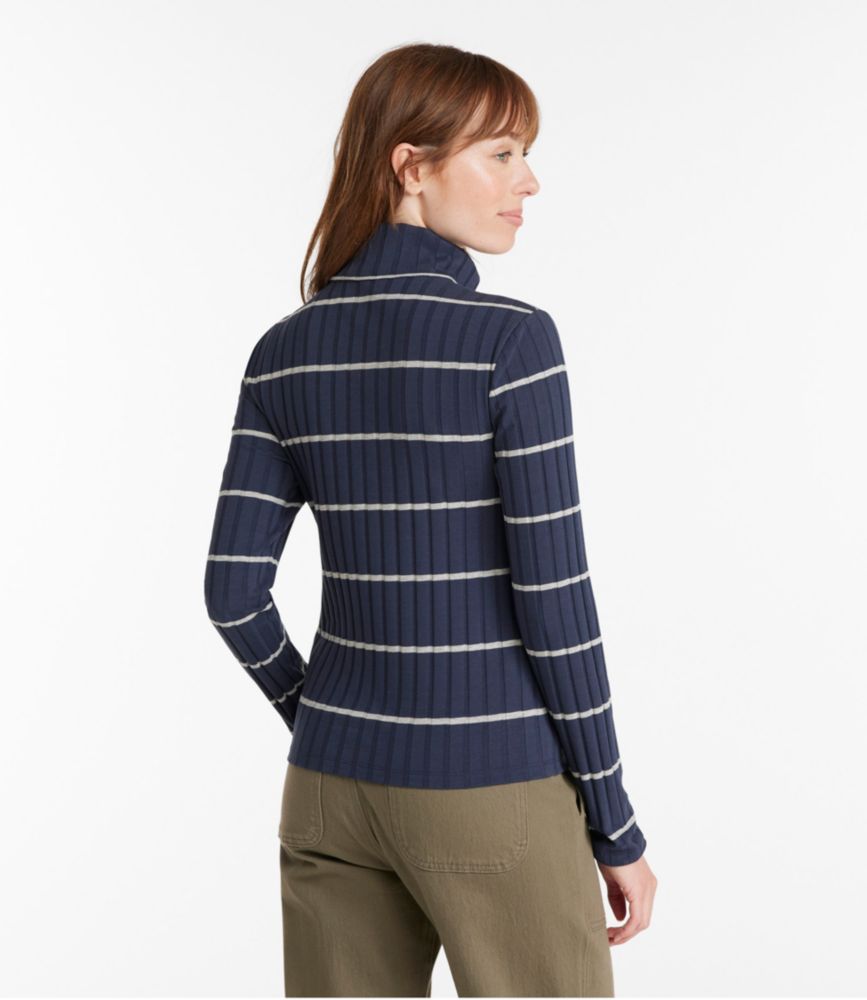 Women's Signature Ribbed Turtleneck, Stripe, Navy Stripe, small image number 3