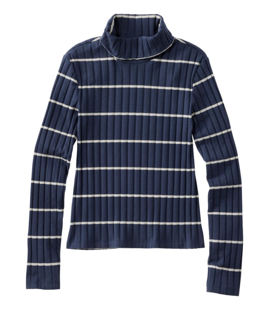 Women's Signature Ribbed Turtleneck, Stripe, Navy Stripe, small image number 1