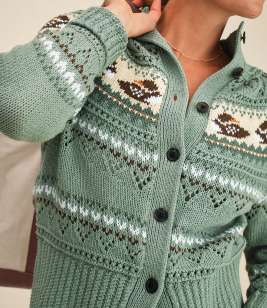 Women's Signature Cotton Fisherman Sweater, Short Cardigan Fair Isle, River Rock Dog Fair Isle, small image number 10