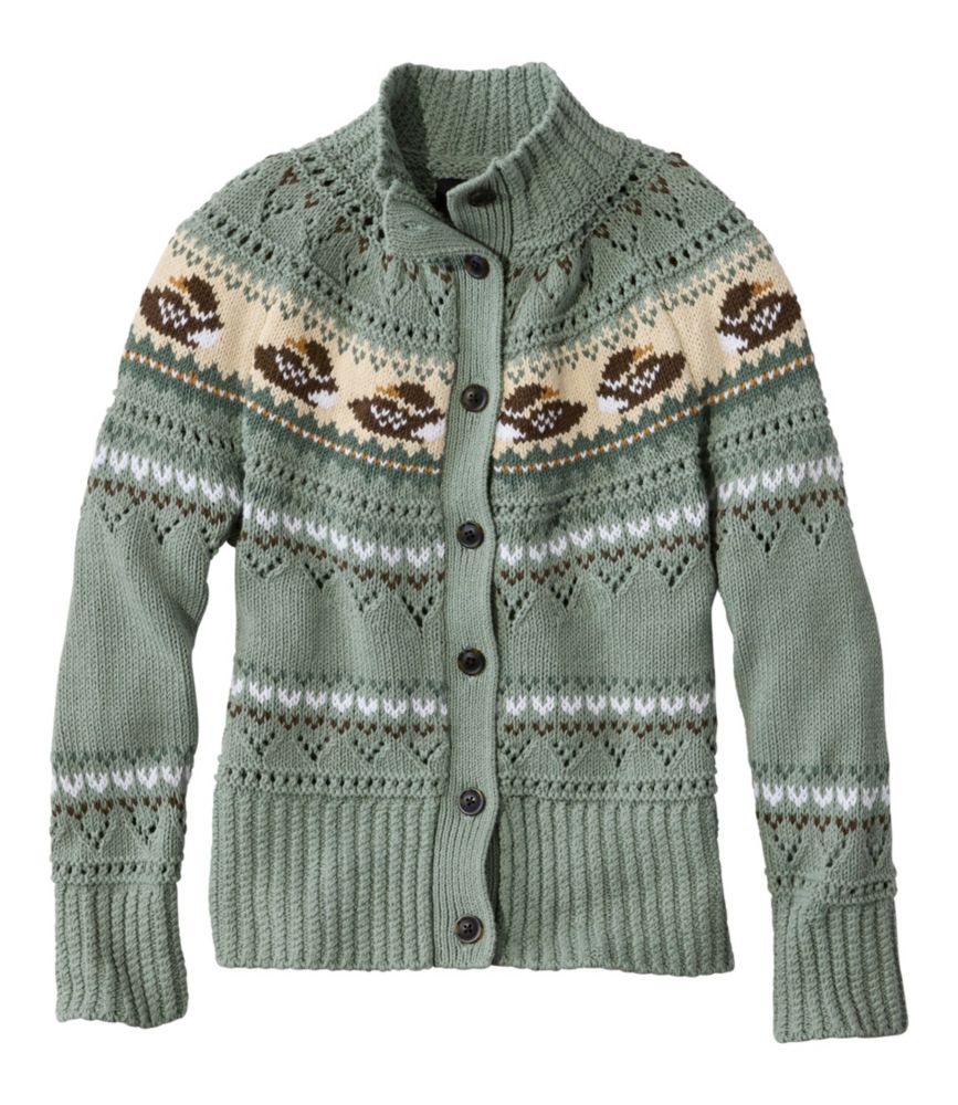 Women's Signature Cotton Fisherman Sweater, Short Cardigan Fair Isle
